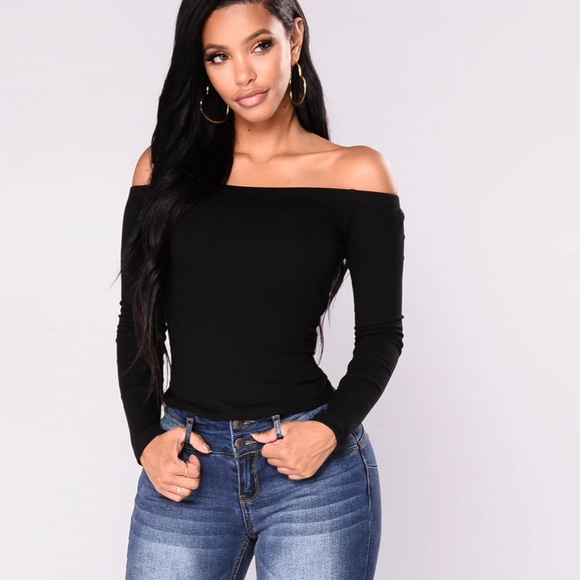 Fashion Nova Tops - Off Shoulder Top-Black